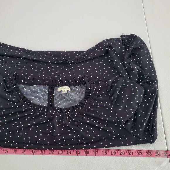 Max Studio Womens Black Polka Dot Blouse Size XL Ruched Long Sleeves Keyhole - Picture 7 of 9